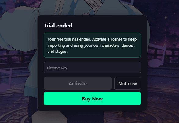AniMate Add Character activation popup for the English tutorial