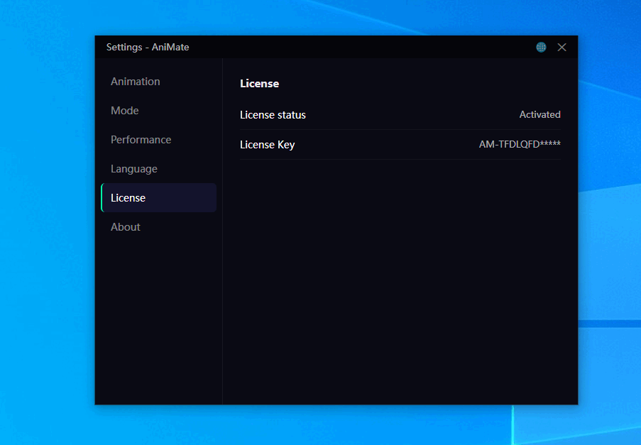 AniMate activated state for the English tutorial