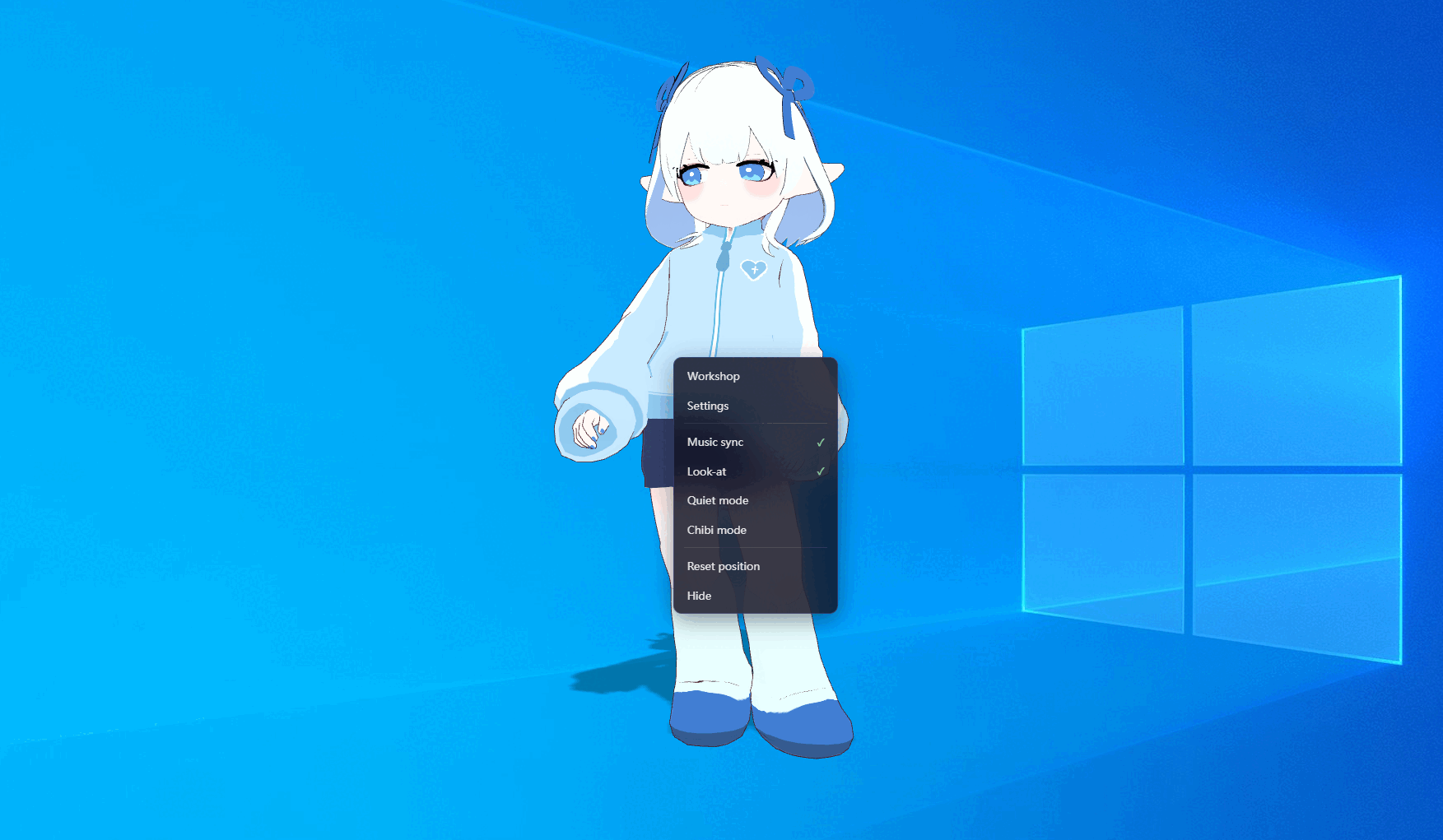 Right-clicking the AniMate desktop avatar and opening Avatar Workshop from the menu