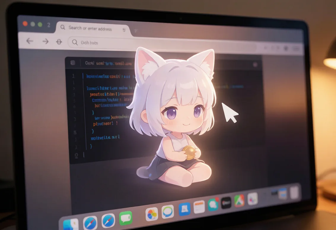 AniMate desktop companion sitting on your workspace, interacting with your cursor